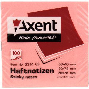 Блок стікерів, 75 х 75 мм, пастельний колір, рожевий (100 шт), Axent (2314-03-A)