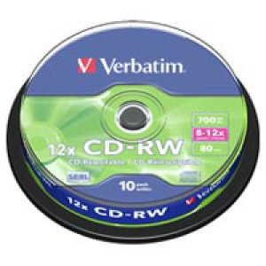 Диск CD-RW 10 шт Cake box VERBATIM, 700Mb/80min/8x-12x (43480)