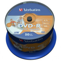 Диск DVD-R 50 шт Cake box VERBATIM Printable 4.7 GB/120 min 16x (43533)