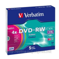 Диск DVD-RW 1 шт Slim VERBATIM, 4.7 GB/120 min 4x