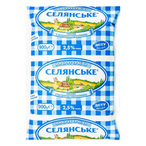 Молоко Селянское, 2,5%, 900 гр (мягкая карт.упаковка)