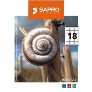 Наклейки "SAPRO" (А4/18) 63,5 х 46,6 мм х 100 шт/уп заокруглені кути (S2114)
