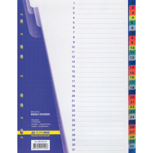 Роздільник сторінок пластиковий (кольоровий) (цифровий 1-31) А4 Buromax (BM.3216)
