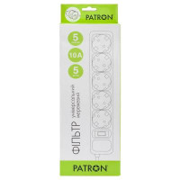 Мережевий фільтр з заземленням і викл, 5 м 5 скошених гнізд Patron (SP-1055W) (EXT-PN-SP-1055W)