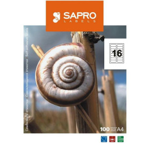Наклейки "SAPRO" (А4/16) 99,1 х 33,9 мм х 100 шт/уп закруглені кути (S2112)