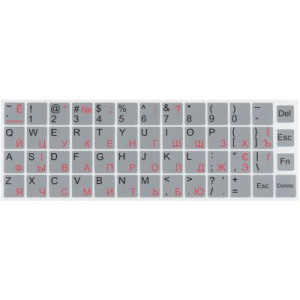 Наклейки на клавіатуру (непрозорі, срібна, рос/укр/анг, чорні та червоні літери)
