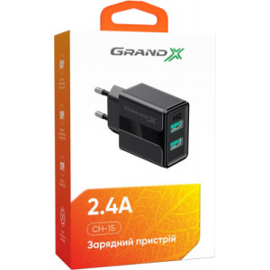 Зарядное устройство Grand-X 5V 2,1A USB Black (CH-15B)