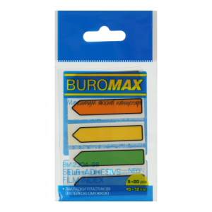Закладки пластикові 45 х 12 мм 100 шт (5 кольорів х 20 шт) BuroMax Стріла (BM.2304-98)