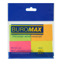 Блок стікерів, 38 х 51 мм, неоновий колір, 4 кольори, асорті (200 шт), BuroMax (BM.2324-98)