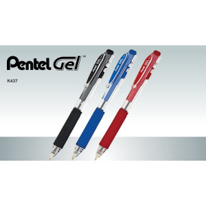 Ручка гелевая автомат с грипом Pentel, 0,7 мм, синяя (K 437-С)