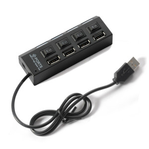 USB-ХАБ 4-PORTS black (4 порта с кнопкой на каждый порт, поддержка до 0,5ТВ, питание от USB)