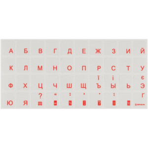 Наклейки на клавиатуру (прозрачная основа, рос/укр, оранжевые буквы) (STBRTRORANGE)