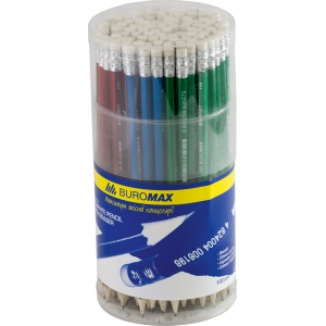 Карандаш чернографитный с ластиком HB Buromax Metallic корп ассорти (BM.8507)