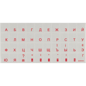 Наклейки на клавіатуру (прозора основа, рос/укр, червоні літери)