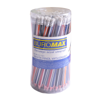 Олівець чорнографітних з гумкою HB BuroMax тригранний з гумкою корпус асорті (BM.8510-100)
