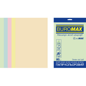 Бумага цветная А4 80 г/м кв BUROMAX EUROMAX 50 л PASTEL 5 цветов (BM.2721250E-99)
