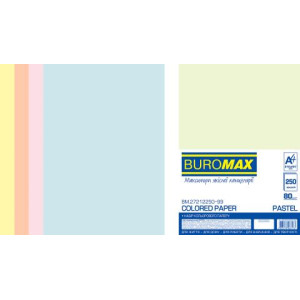 Папір кольоровий А4 80 г/м кв BUROMAX Райдуга 250 арк PASTEL 5 кольорів (BM.27212250E-99)