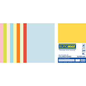 Папір кольоровий А4 80 г/м кв BUROMAX Райдуга 250 арк SUPER MIX 10 кольорів (BM.27216250-99)