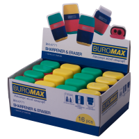 Ластик для карандашей + точилка пластиковая на 2 отверстия с контейнером BUROMAX Rubber Touch (BM.4771)