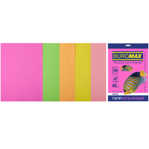 Папір кольоровий А4 80 г/м кв BUROMAX Райдуга 50 арк NEON 5 кольорыв (BM.2721550-99)
