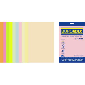 Папір кольоровий А4 80 г/м кв BUROMAX Райдуга 50 арк PASTEL+NEON 10 кольорів (BM.2721750E-99)