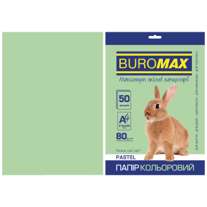 Бумага цветная А4 80 г/м кв BUROMAX 50 л PASTEL св.-зеленая (BM.2721250-15)