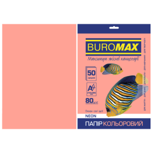 Бумага цветная А4 80 г/м кв BUROMAX 50 л NEON розовая (BM.2721550-10)