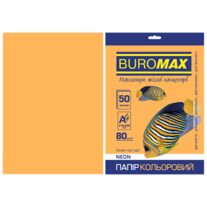 Бумага цветная А4 80 г/м кв BUROMAX 50 л NEON оранжевая (BM.2721550-11)
