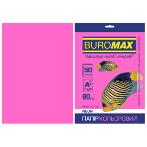 Бумага цветная А4 80 г/м кв BUROMAX 50 л NEON малиновая (BM.2721550-29)
