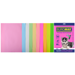 Бумага цветная А4 80 г/м кв BUROMAX Радуга 50 л PASTEL+NEON 10 цв (BM.2721750-99)