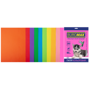 Папір кольоровий А4 80 г/м кв BUROMAX Райдуга 20 арк NEON+INTENSIVE 10 кольорів (BM.2721820-99)