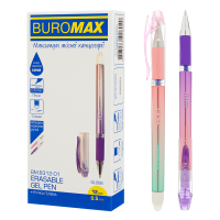 Ручка гелевая с грипом BuroMax Gloss (пиши-стрирай), 0.5мм, перламутровый корпус, синяя (BM.8312-01)