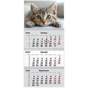 Календар 2026 квартальний, настінний перекидний, на 3 пружини Axent Cats 1 (8803-26-13-a)