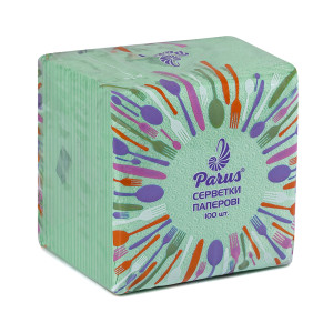 Салфетки 1слой 24 х 24 см Parus зеленые (100 шт)