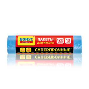 Мешки для мусора 120 л х 10 шт Бонус 21 мкм синие