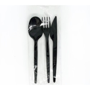 Набор столовых приборов черных (вилка+ложка столовая+нож) 500шт