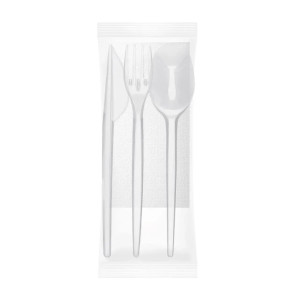 Набор столовых приборов прозрачных (вилка+ложка+нож+салфетка) 500шт