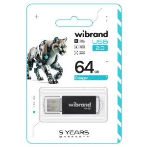 USB флеш накопитель Wibrand 64GB Cougar Black USB 2.0 (WI2.0/CU64P1B)