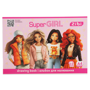 Альбом для рисования SUPER GIRL, А4, 12 л., 120 г/м2, на скобе, розовый, KIDS Line (ZB.1421-10)