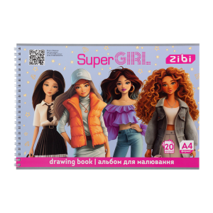 Альбом для рисования SUPER GIRL, А4, 20 л., 120 г/м2, на пружине, розовый, KIDS Line. (ZB.1440-10)
