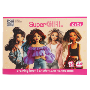 Альбом для рисования SUPER GIRL, А4, 24 л., 120 г/м2, на скобе, розовый, KIDS Line (ZB.1424-10)