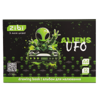 Альбом для малювання UFO, А4, 12 арк., 120 г/м2, на скобі, зелений, KIDS Line (ZB.1421-04)