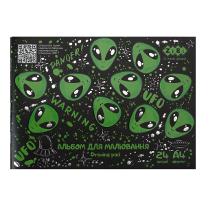 Альбом для рисования UFO, А4, 24 л., 120 г/м2, на скобе, черный, KIDS Line (ZB.1432-01)