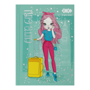 Блокнот CUTE GIRL, А-6, 64л., кл., тв. обл., мат. лам.+лак, глит, бирюзовый (ZB.12715-06)
