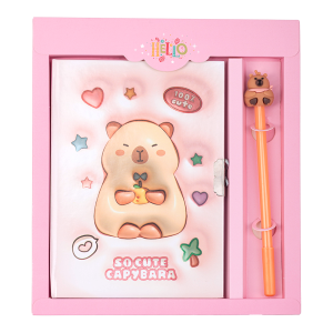 Блокнот із замком та ручкою CAPYBARA, 203х225 мм, 50 арк., клітинка, асорті, KIDS Line (ZB.700012)