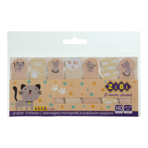 Закладки паперові GREY CAT, з клейким шаром, 68x20 мм та 65x18 мм, 7 диз. по 20 арк., KIDS Line (ZB.15103)