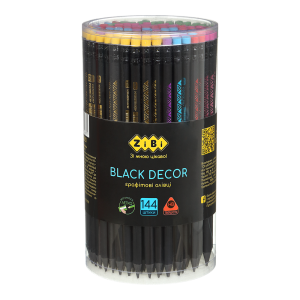 Олівець графітовий HB, BLACK DECOR, пластиковий, триграний, з гумкою, туба - 144 шт (ZB.2321)