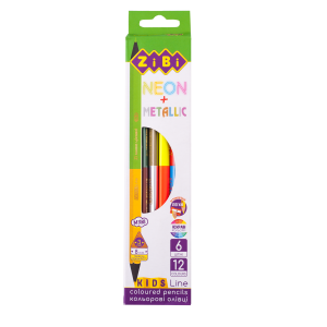 Карандаши цветные двухстор. NEON+METALLIC, 6 шт. (12 цветов), KIDS LINE (ZB.2465)