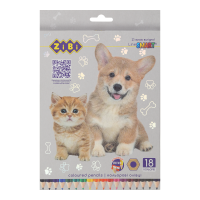 Олівці кольорові, 18кол., СОБАКИ ТА КОТИ, шестигранний, SMART Line (ZB.2428)