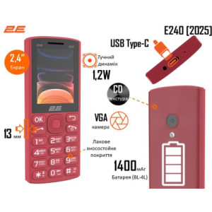 Мобільний телефон 2E E240 2025 Red (794300867219)